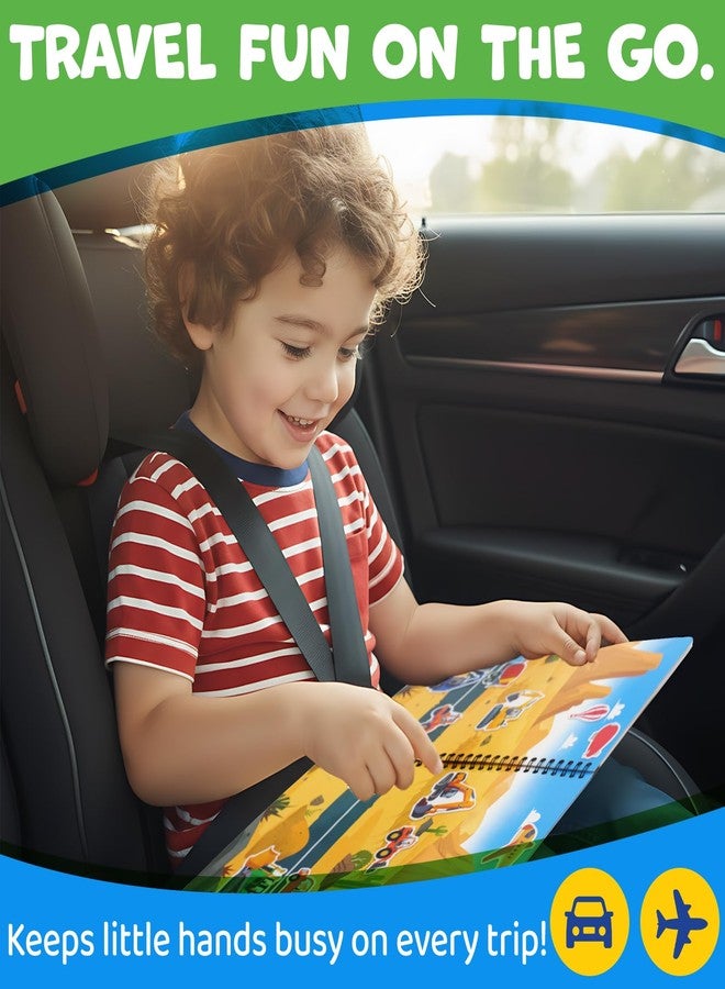 HomeEvolution Reusable Sticker Book for Toddlers - Vehicles & Construction, 3 Sheets Washable Car Truck Jelly Stickers, 9 Play Scenes Sticker Activity Book for Kids, Road Trip Travel Toys - Image 4